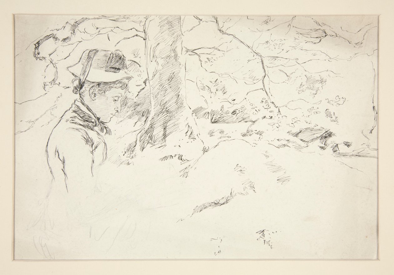 Femme assise dans un jardin - illustration non identifiée - Edwin Austin Abbey