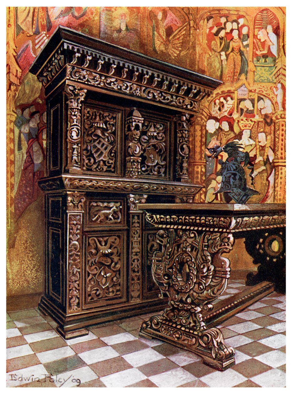 Armoire en chêne sculpté, 1910 - Edwin Foley