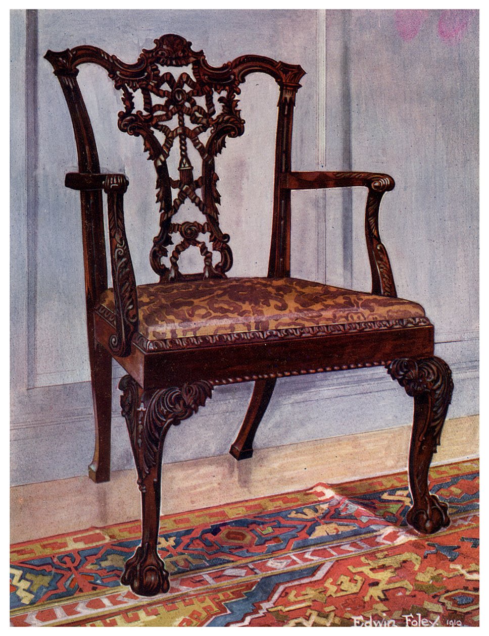 Fauteuil en acajou, style Chippendale, 1911-1912 - Edwin Foley