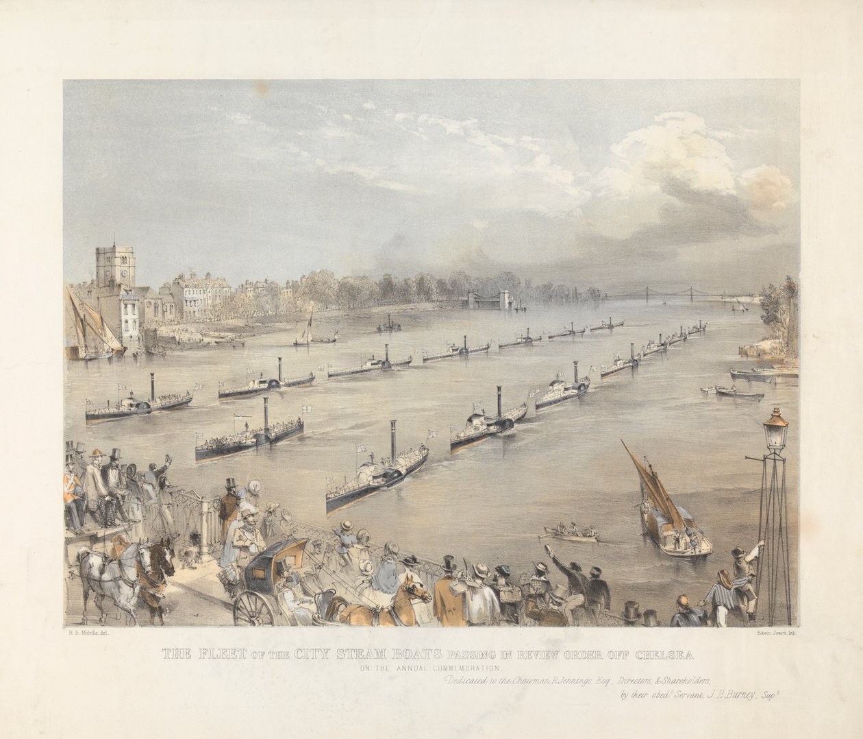 La flotte des bateaux à vapeur de la ville passant en revue au large de Chelsea lors de la commémoration annuelle de Londres - Edwin Jewitt