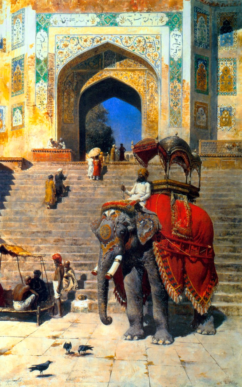 Éléphant royal à la porte de la Jami Masjid, Mathura - Edwin Lord Weeks
