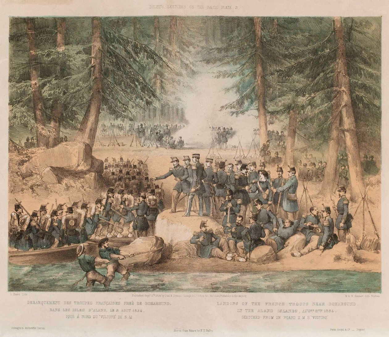 Débarquement des troupes françaises près de Bomarsund dans les îles Aland, 8 août 1854 - Edwin Thomas (after) Dolby