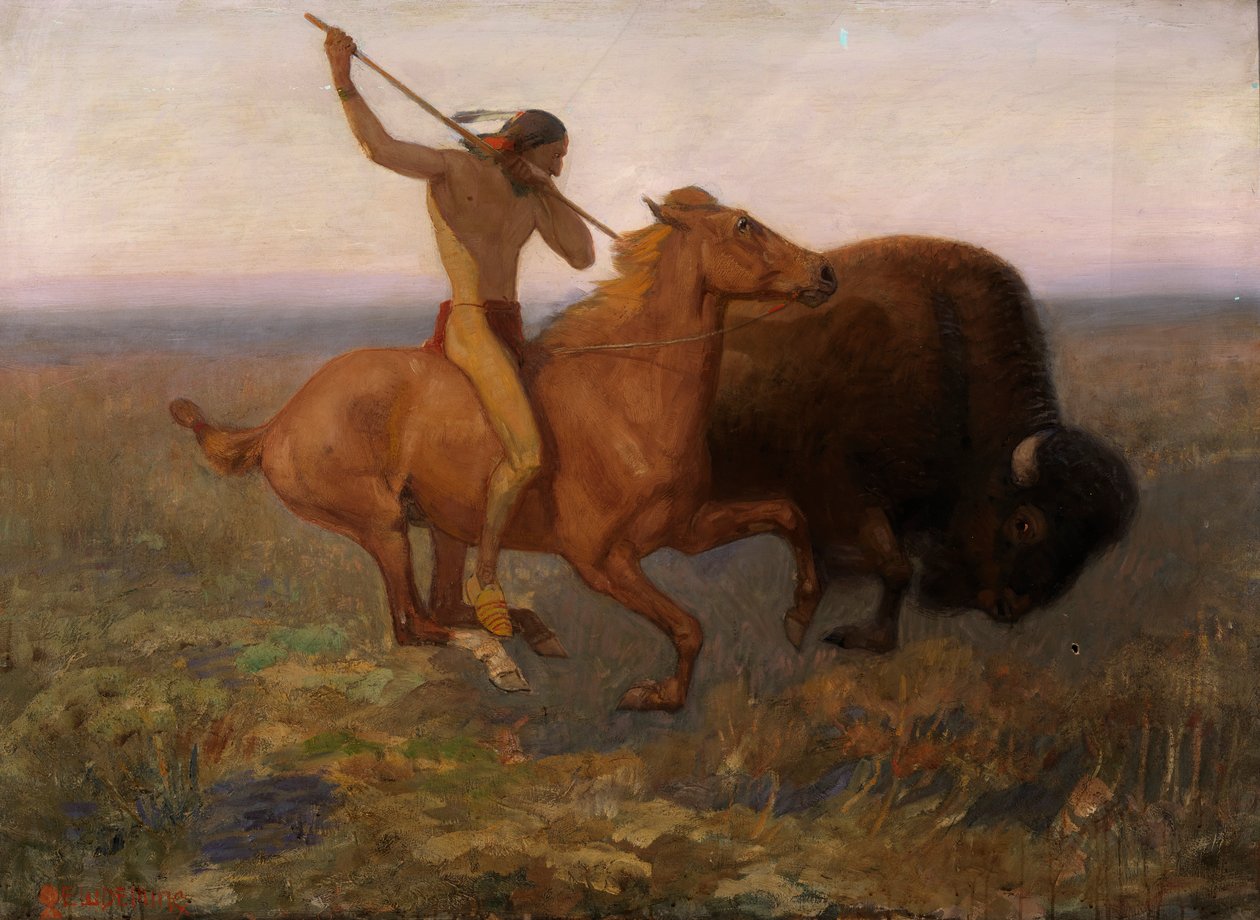 Indien chassant le bison, fin 19ème-début 20ème siècle - Edwin Willard Deming
