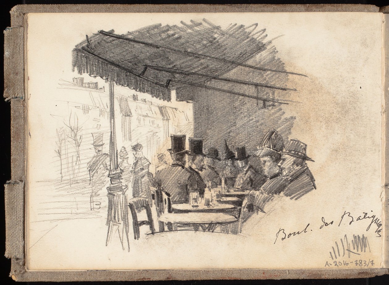 Café en terrasse à Paris, boulevard des Batignolles, page tirée du carnet de croquis de Järnefelt - Eero Järnefelt