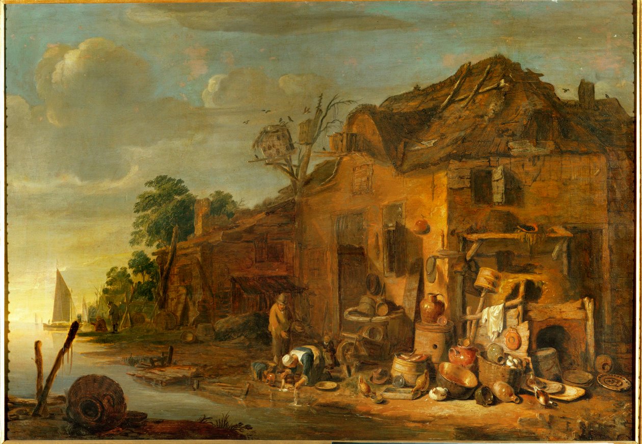 Ferme (peinture sur bois de chêne) - Egbert van der Poel