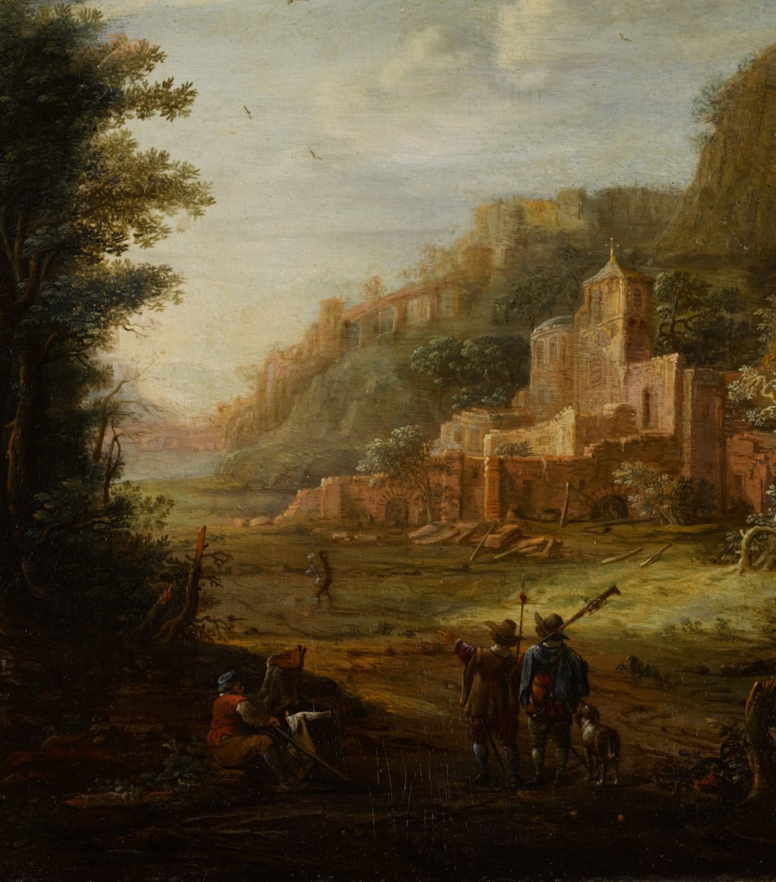 Paysage boisé avec deux chasseurs à l