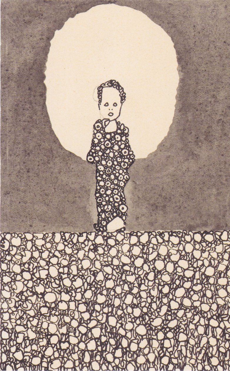 Enfant avec nimbus dans un pré fleuri - Egon Schiele