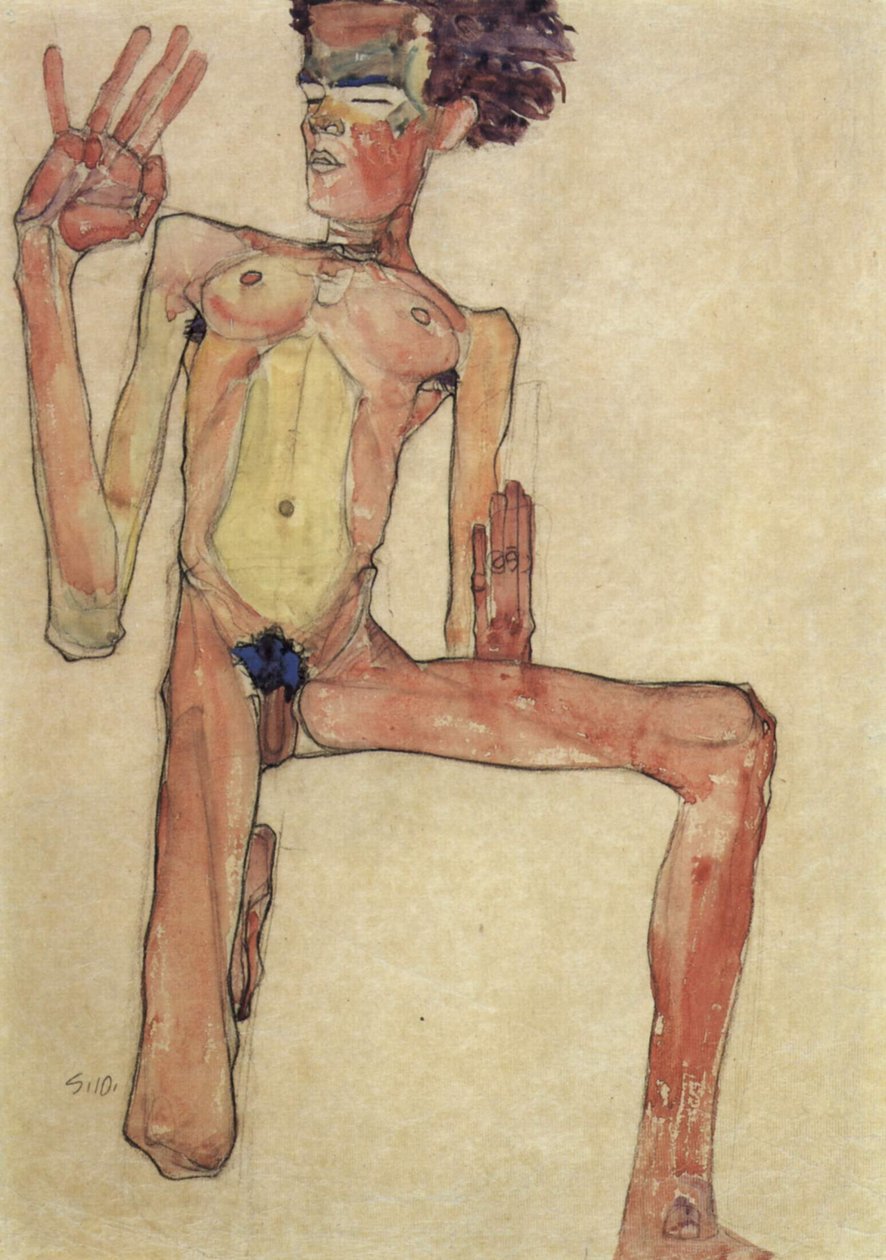 Nu agenouillé - Egon Schiele