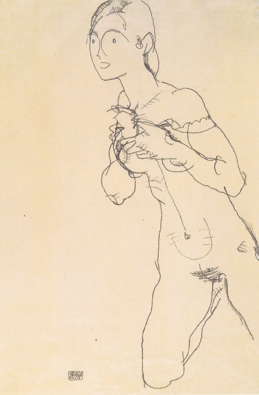 Fille nue agenouillée - Egon Schiele