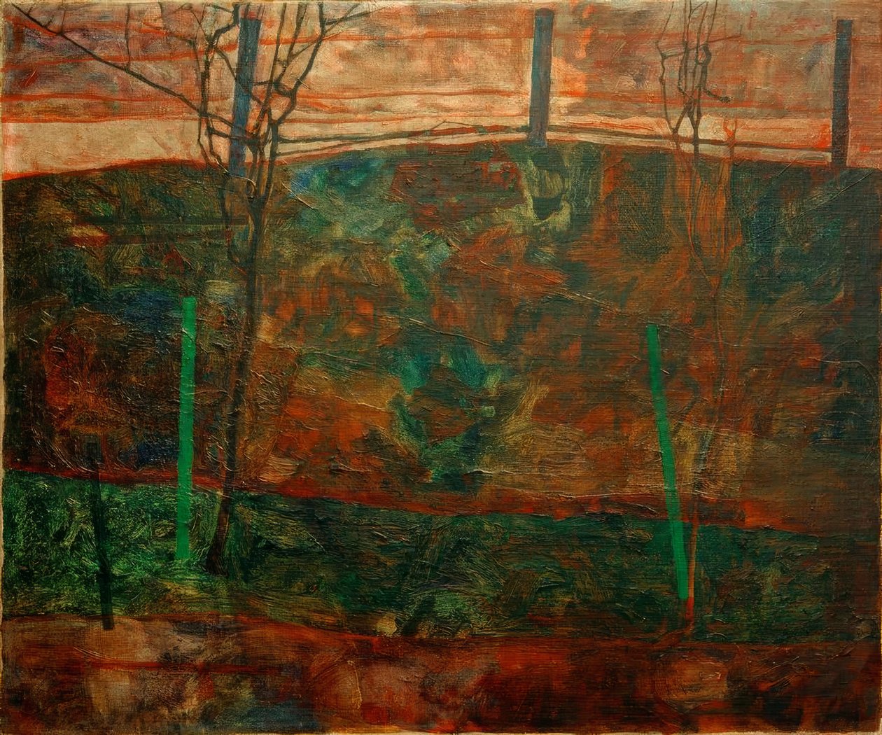 Paysage avec ciel rouge - Egon Schiele