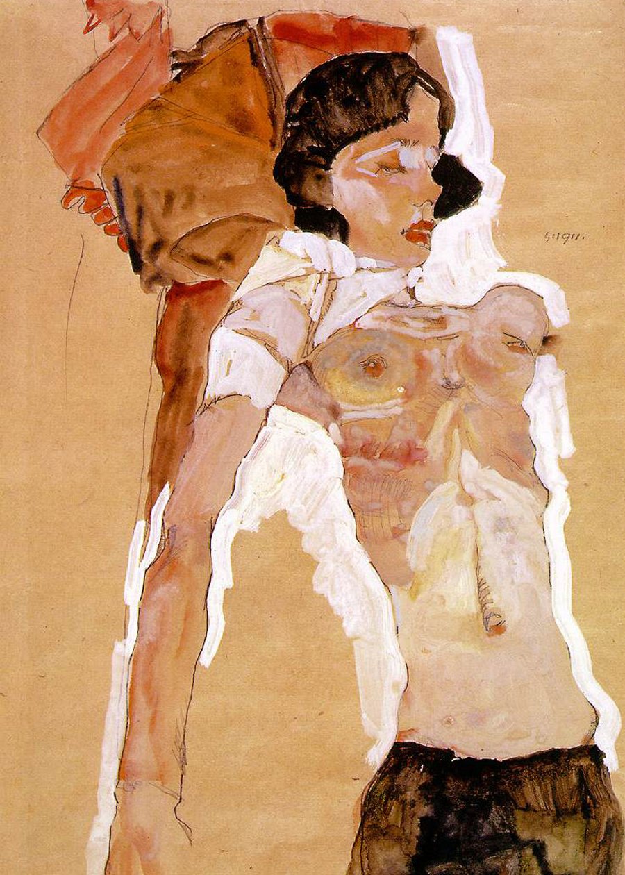 Semi-nu allongé - Egon Schiele