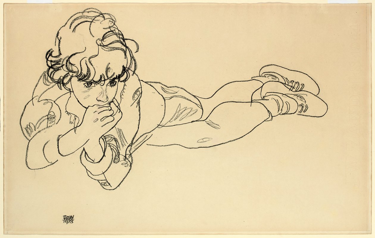 Garçon allongé sur le ventre, 1918 - Egon Schiele