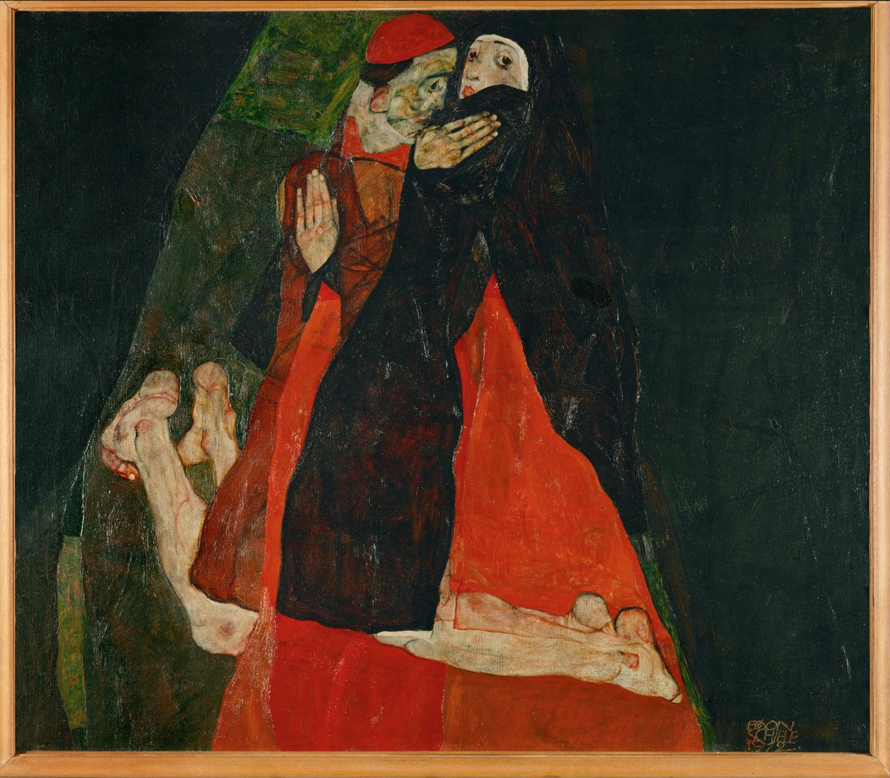 Cardinal et nonne, caresse (huile sur toile) - Egon Schiele