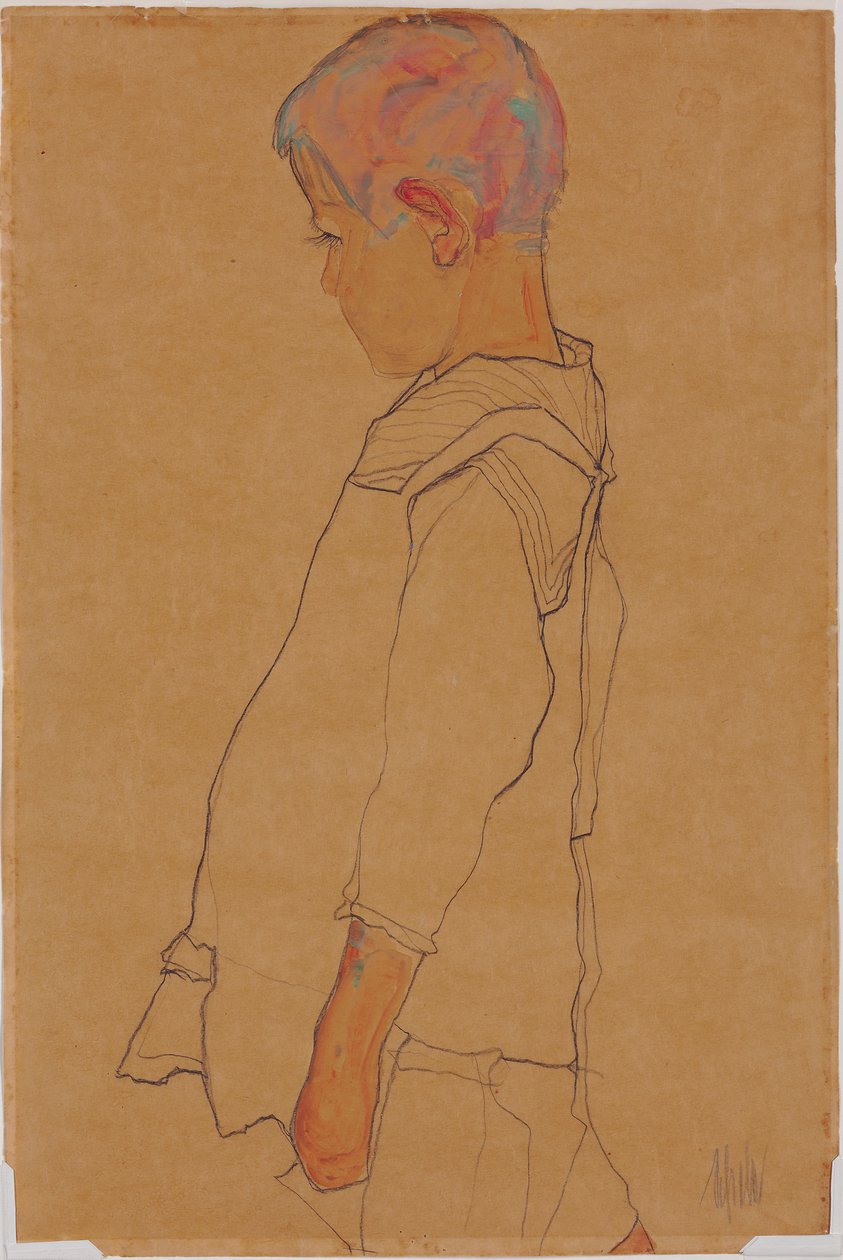 Enfant de profil tourné vers la gauche - Egon Schiele