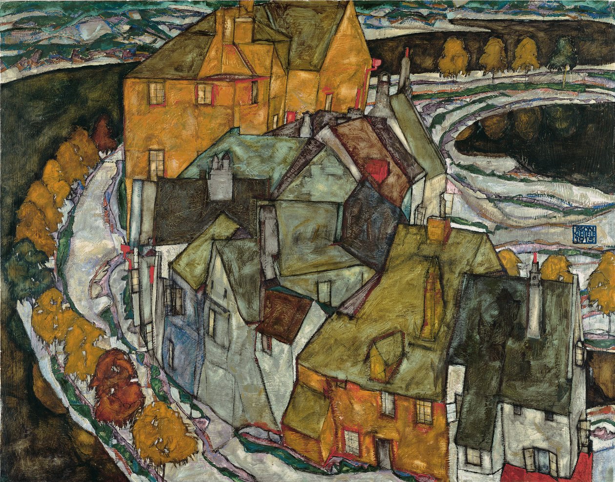 Croissant de maisons II Island Town, 1915 - Egon Schiele