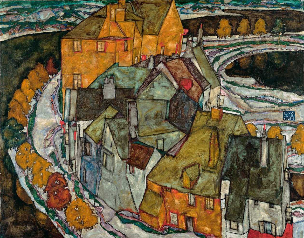 Croissant de maisons II (Ville insulaire) - Egon Schiele