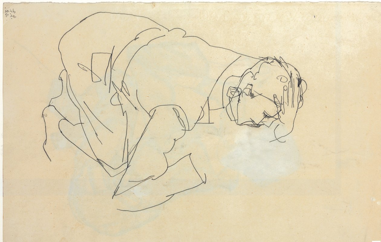 Erich Lederer de profil, main à la tête, 1912 - Egon Schiele