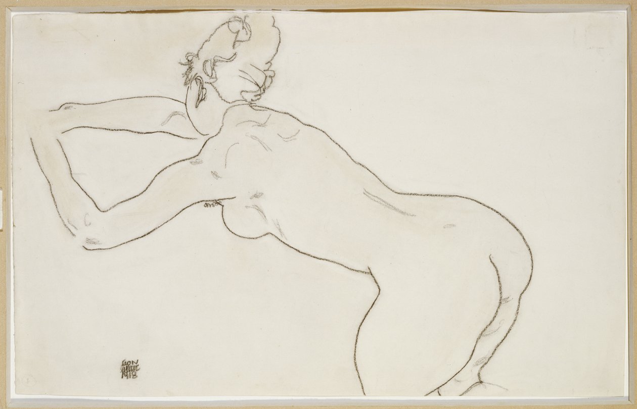 Femme nue agenouillée et se penchant vers la gauche, 1918 - Egon Schiele