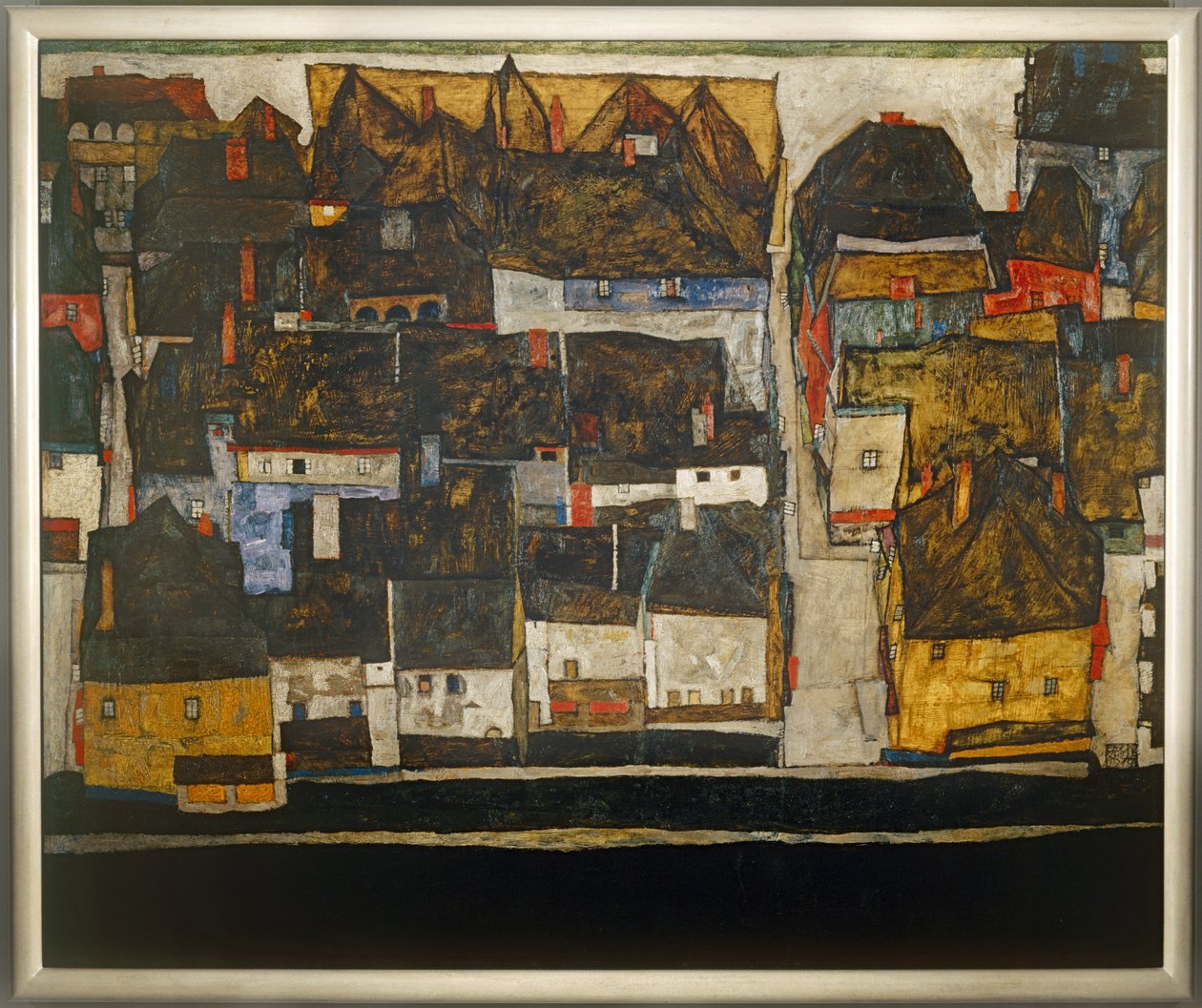Krumlov et la Vltava - Krumlov sur la rivière Vltava ... (huile sur toile) - Egon Schiele