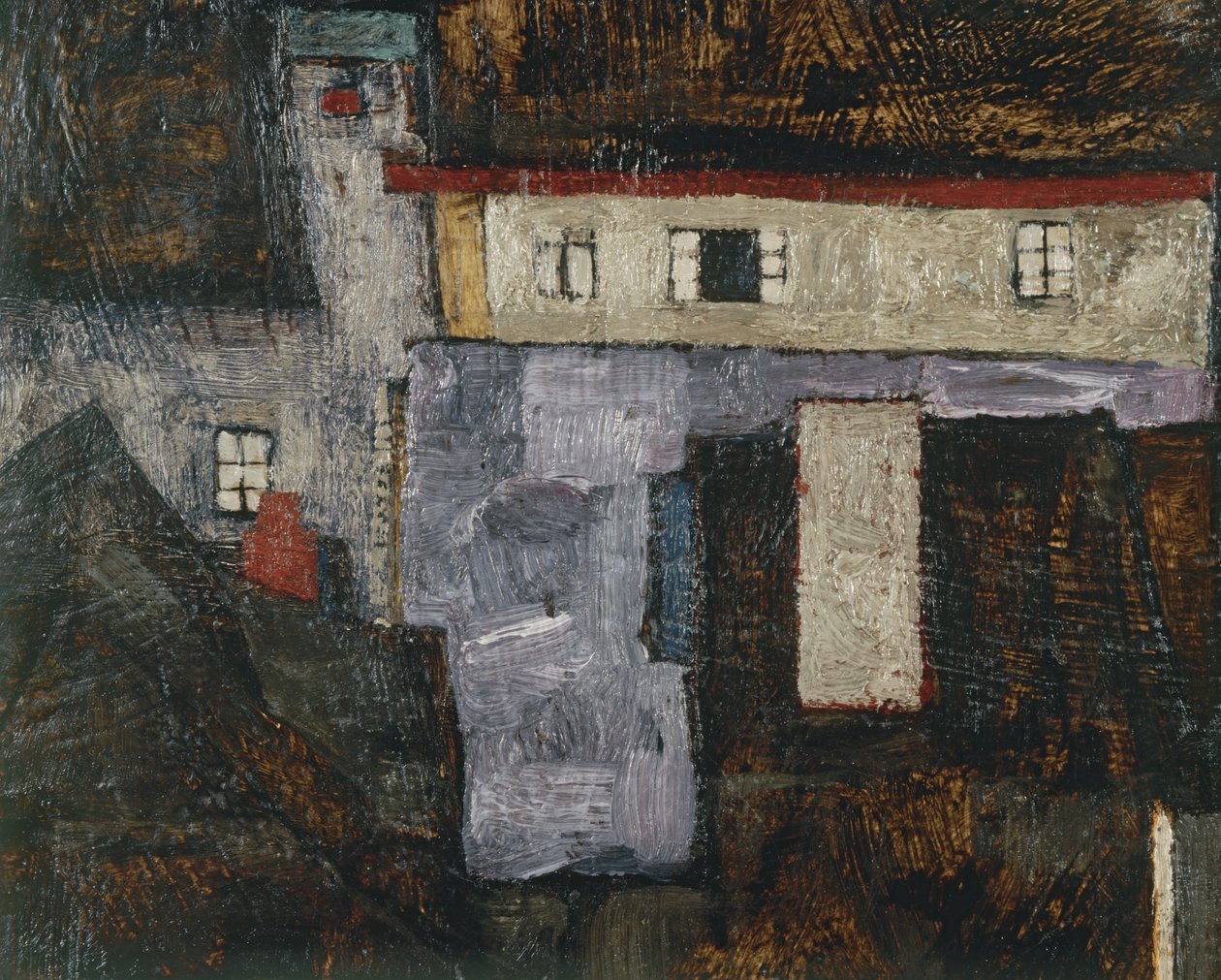 Krumau et der Moldau Krumlov sur la rivière Vltava, ... (huile sur toile) - Egon Schiele