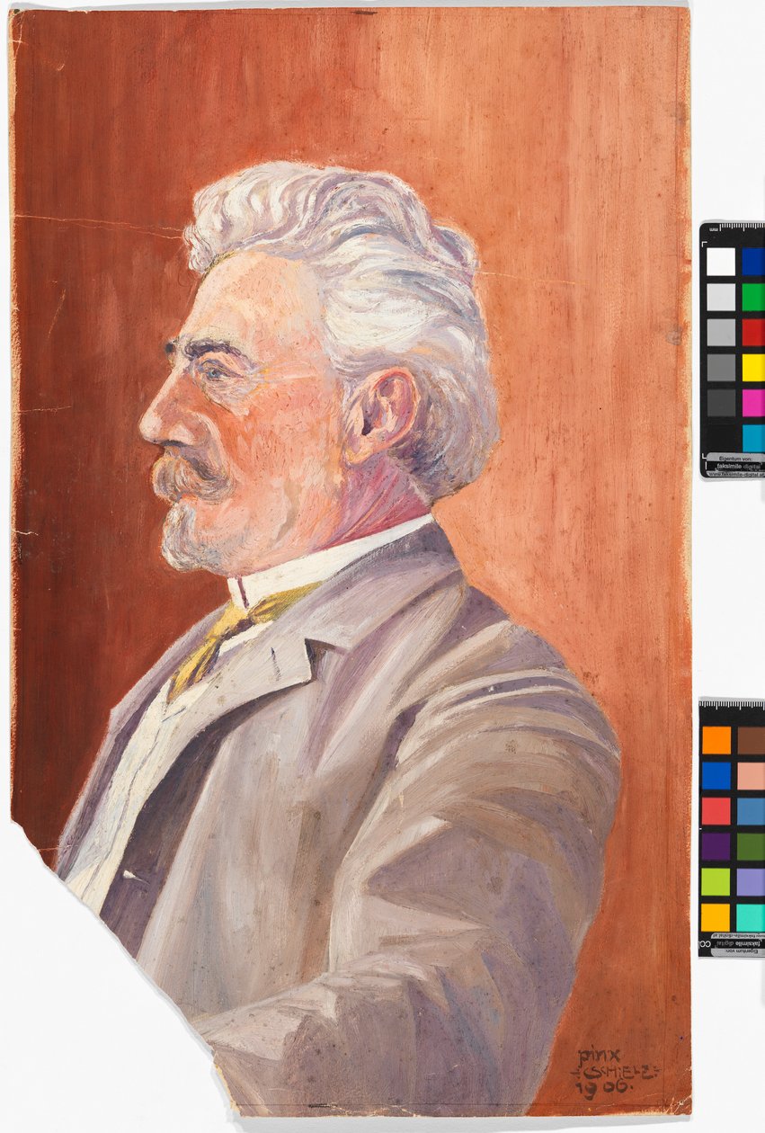 Portrait de Leopold Czihaczek sur fond rouge - Egon Schiele