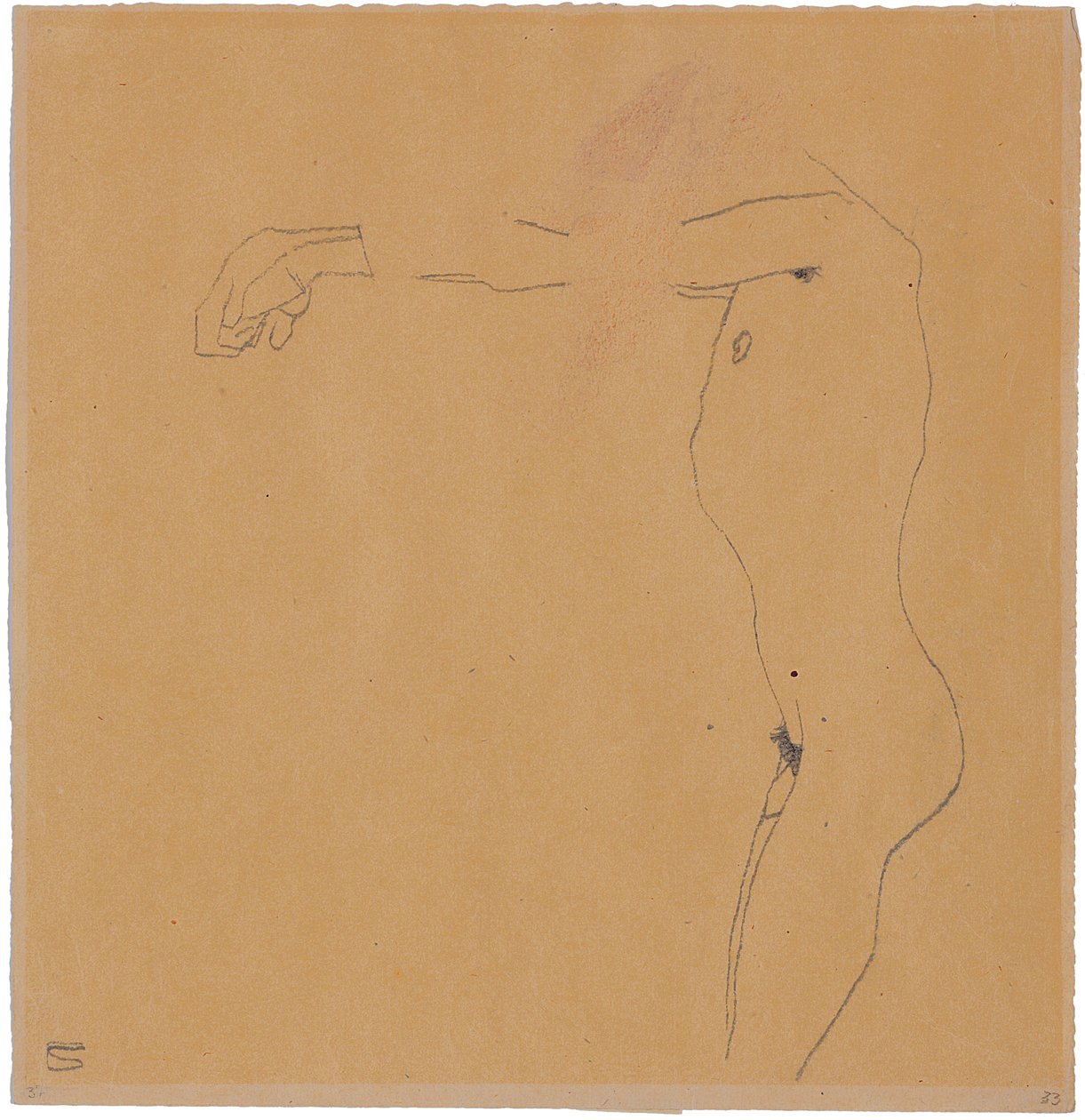 Nu masculin avec bras levés à gauche, 1909 - Egon Schiele
