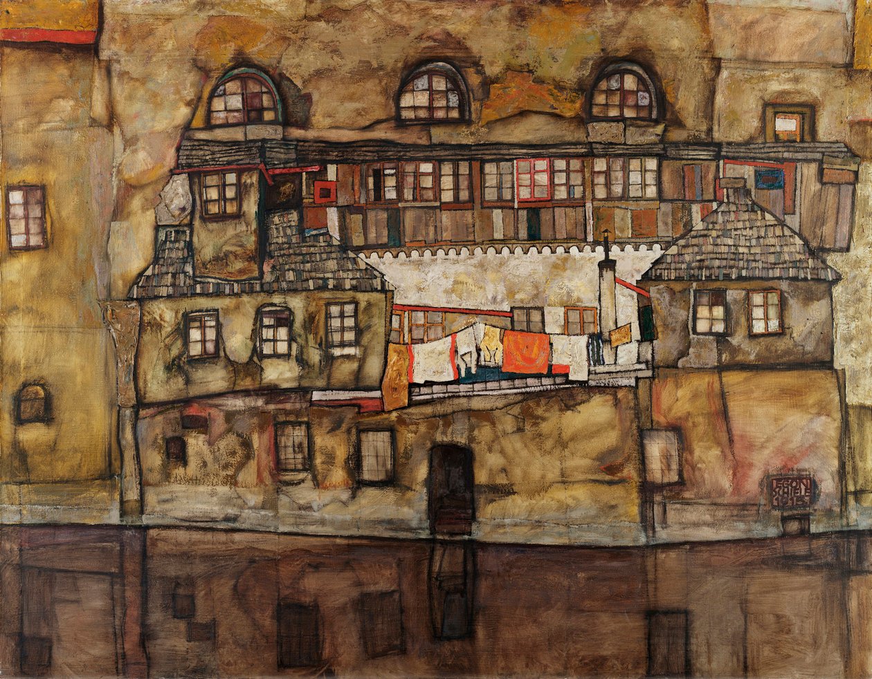 Mur de maisons sur la rivière - Egon Schiele