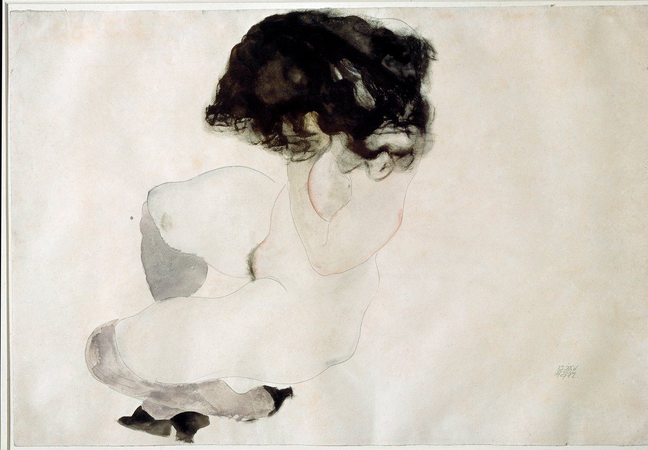 Nu accroupi - Egon Schiele