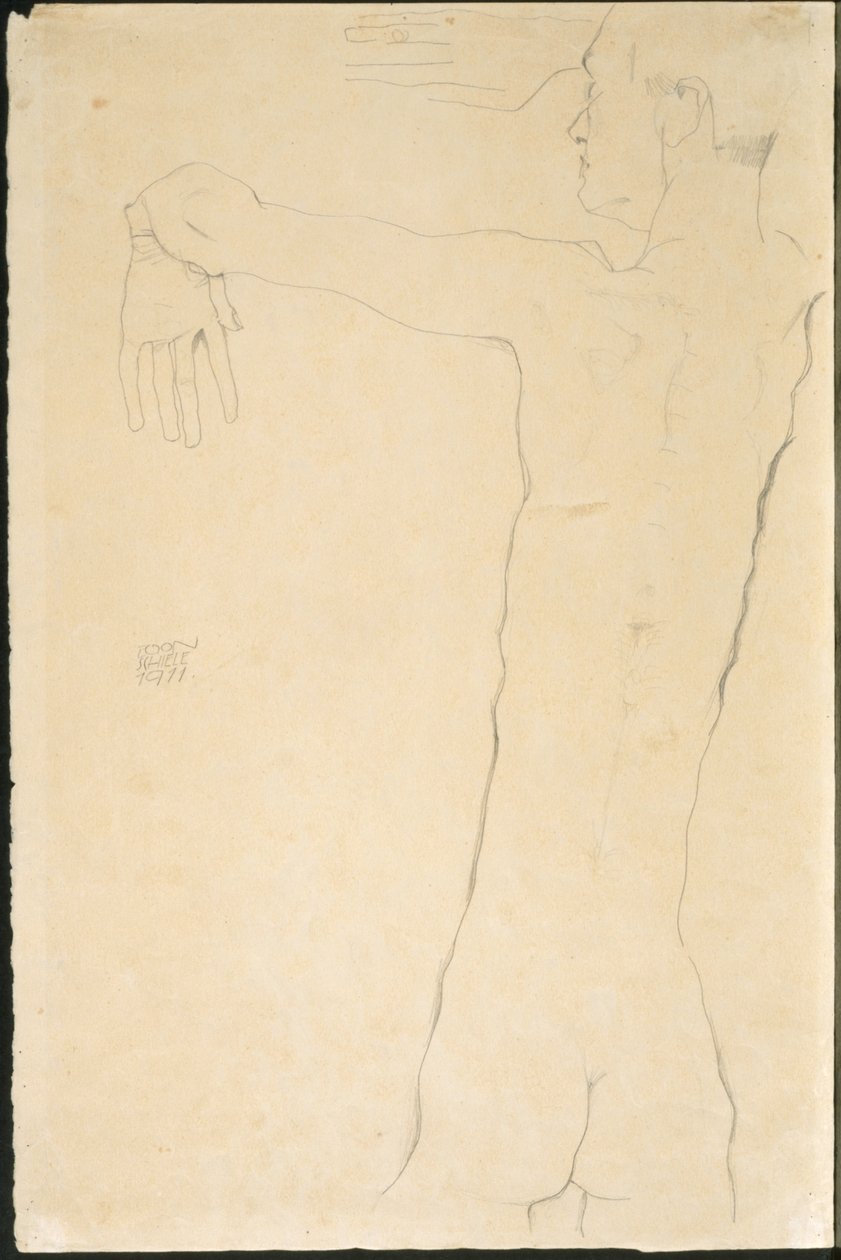 Homme nu avec les bras levés (recto) - Egon Schiele