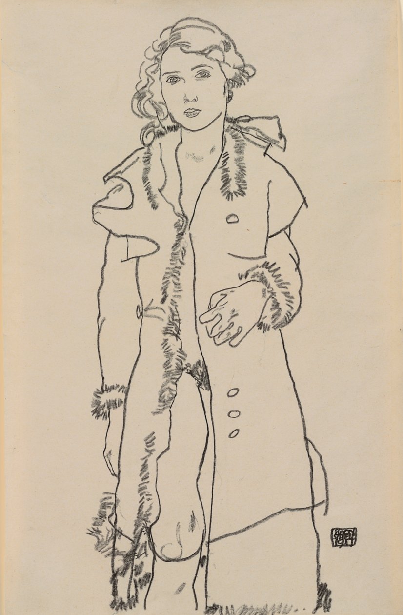 Nu avec manteau bordé de fourrure, 1917 - Egon Schiele