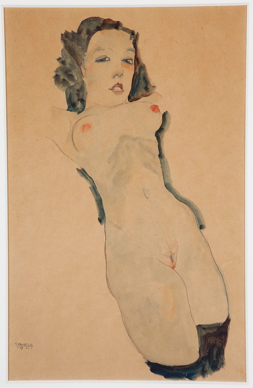 Nu couché avec des bas noirs - Egon Schiele