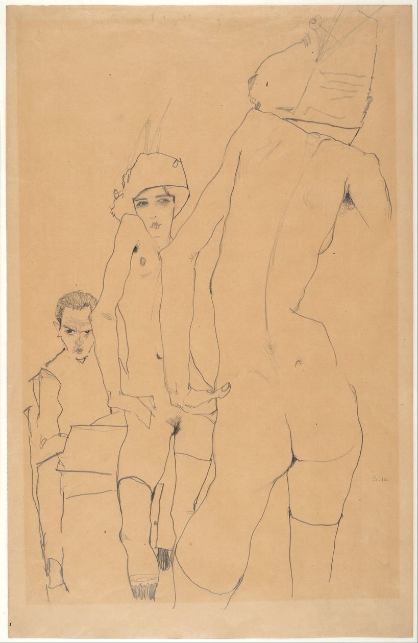 Schiele avec modèle nu devant le miroir, 1910 - Egon Schiele