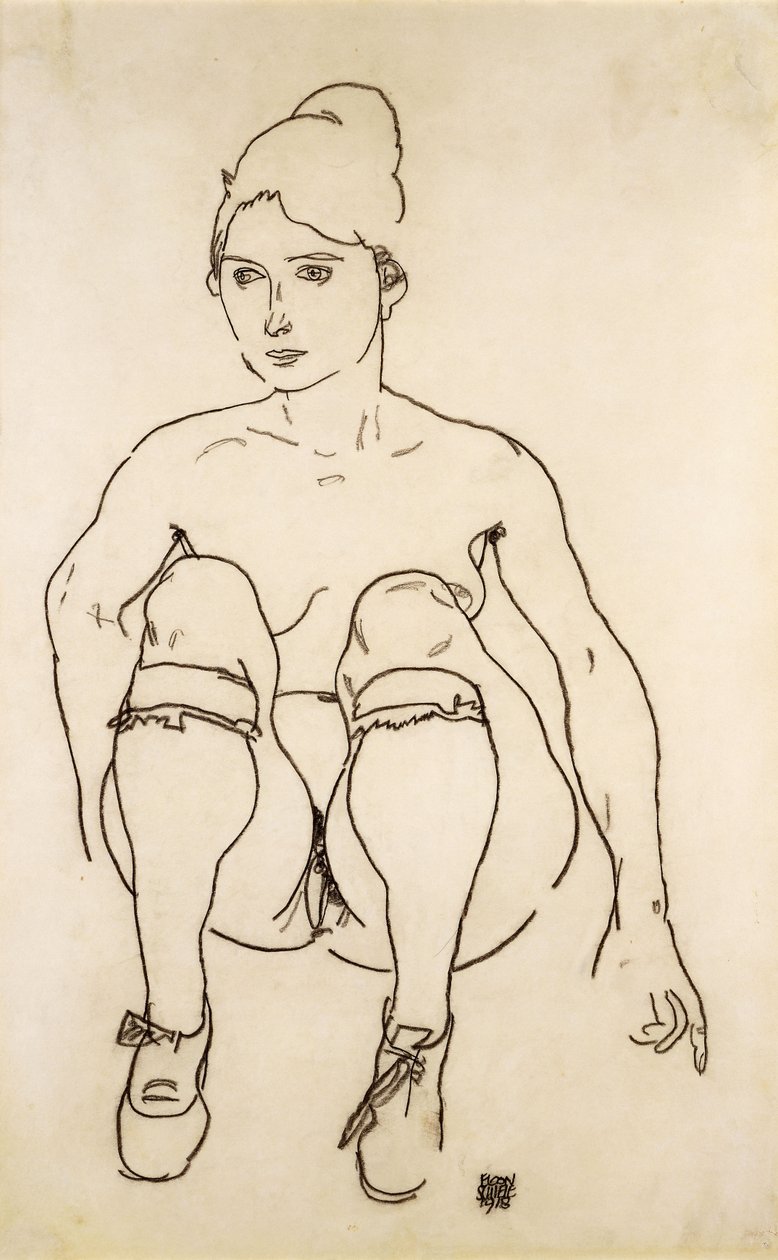 Nu assis avec chaussures et bas - Egon Schiele