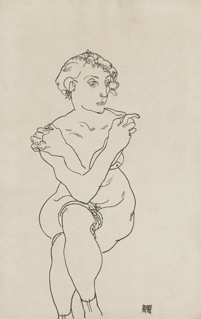 Femme nue assise, bras et jambes croisés, 1918 - Egon Schiele