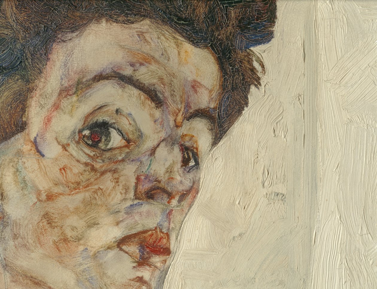 Autoportrait aux fruits de lampions ... (huile et aquarelle sur toile) - Egon Schiele