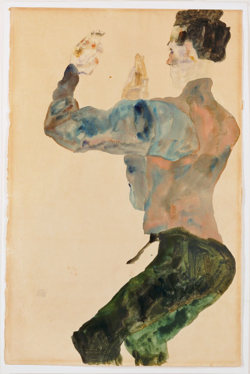 Autoportrait avec bras levés, vue de dos - Egon Schiele