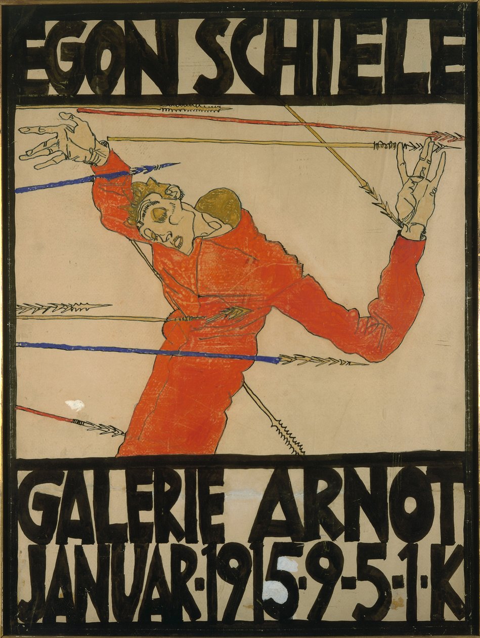 Autoportrait en Saint Sébastien, affiche pour une exposition à la Galerie Arnot, 1914 - Egon Schiele