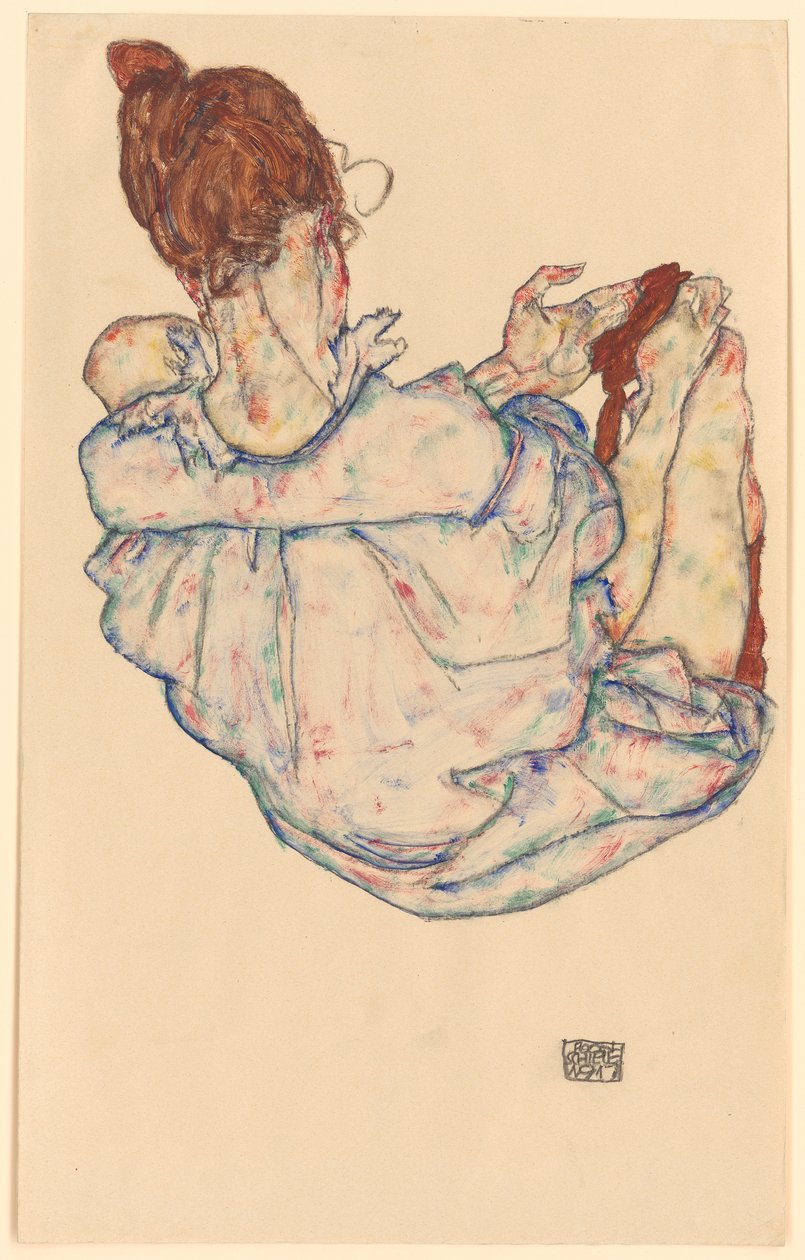 Femme assise, vue de dos - Egon Schiele