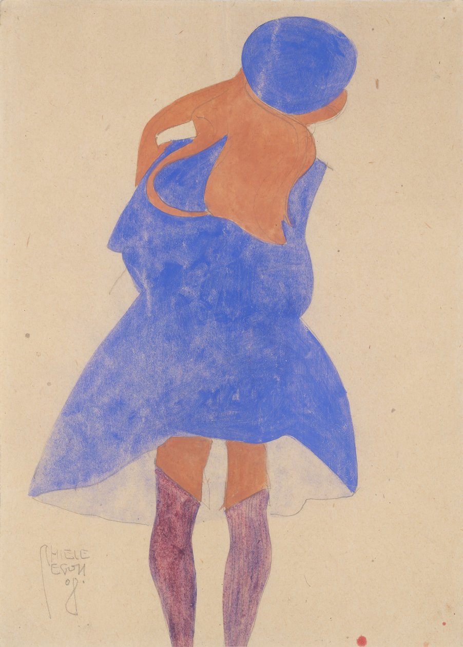 Fille debout, vue de dos - Egon Schiele