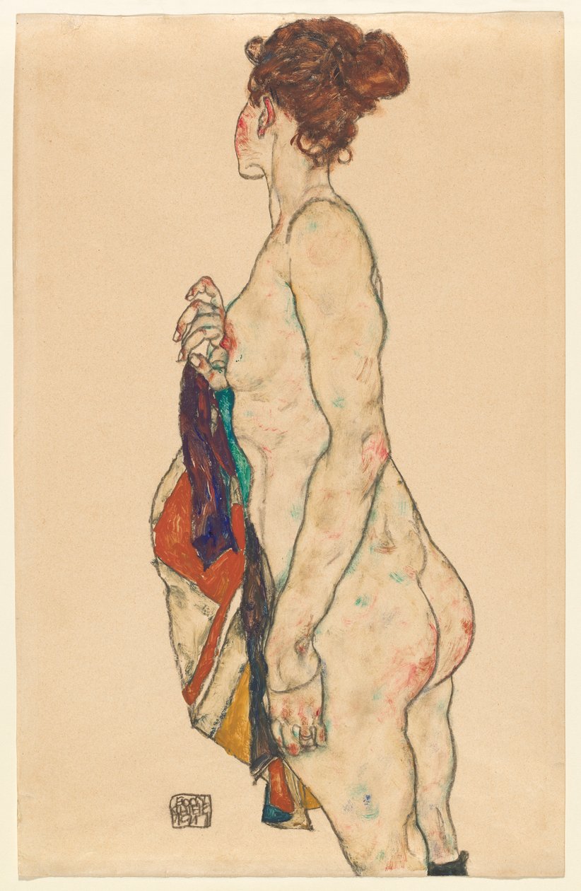 Nu debout avec une robe à motifs, 1917 - Egon Schiele