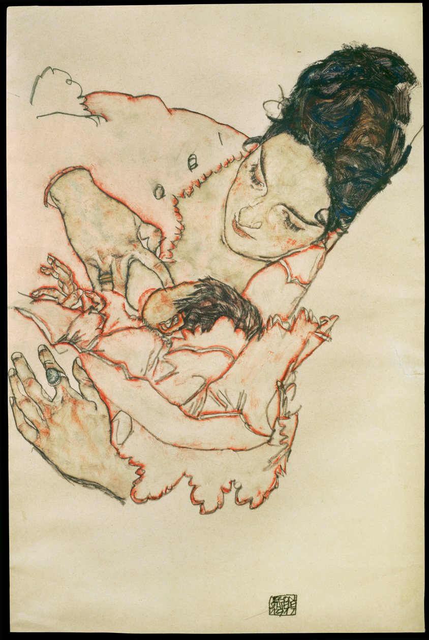 Stillende Mutter - Mère nourricière ... (aquarelle et crayon noir) - Egon Schiele