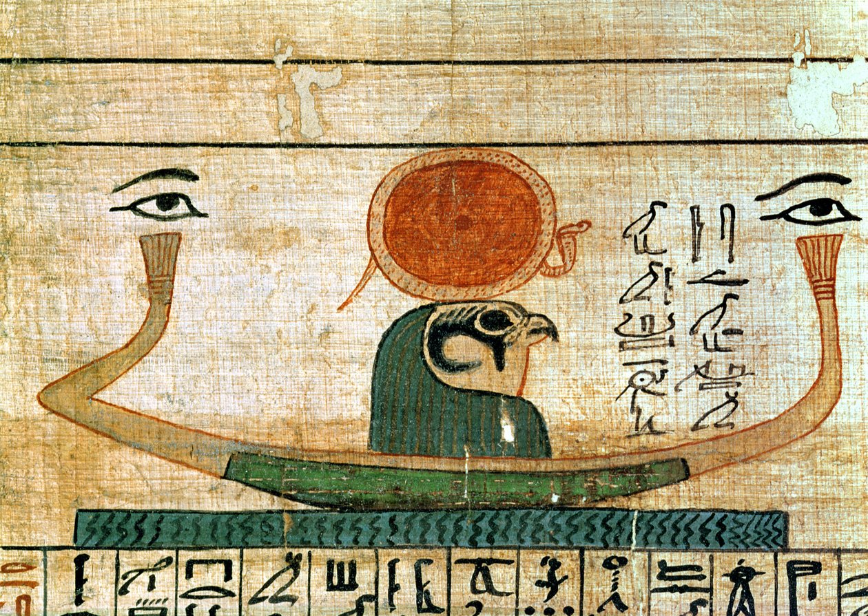 Papyrus funéraire égyptien représentant la barque de Re-Herakhty - Egyptian
