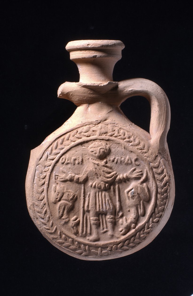 Flacon de pèlerin associé au sanctuaire de Saint Ménas à Abu Mina, vers 501-700 - Egyptian