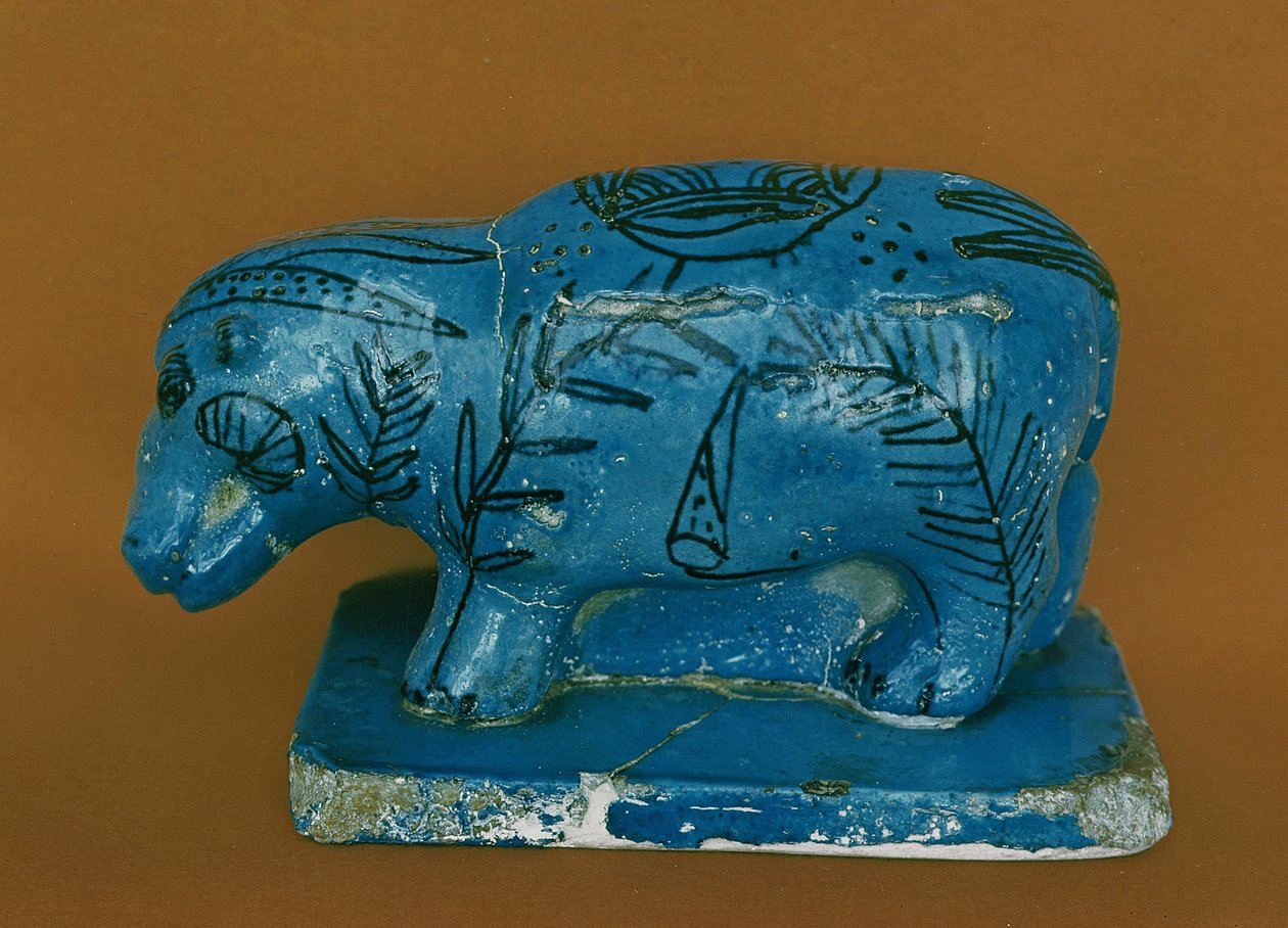 Hippopotame bleu avec décoration noire, de Dra Aboul Naga, Moyen Empire - Egyptian 11th Dynasty