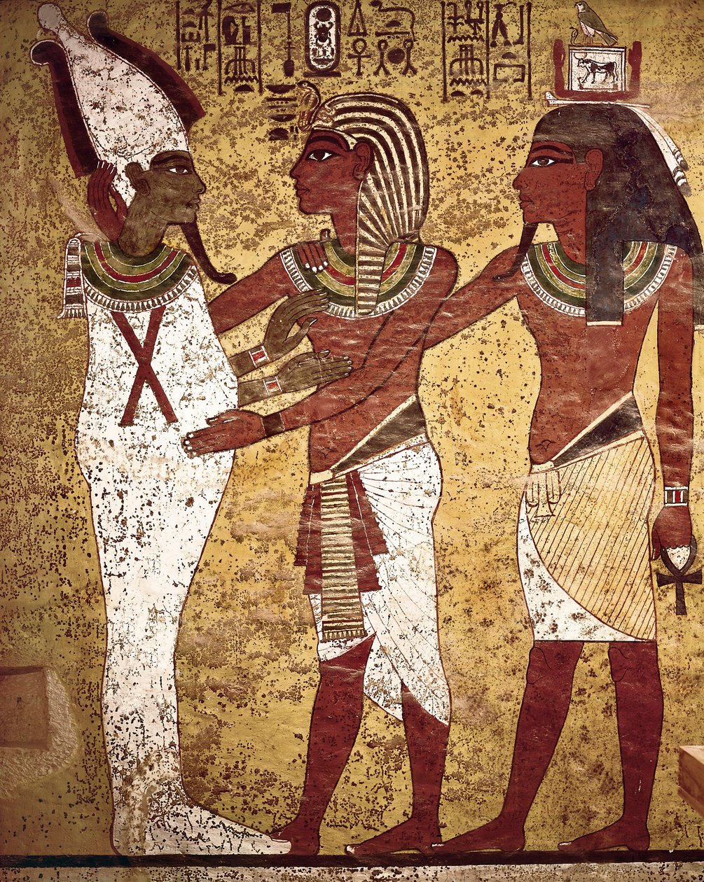 Antiquité égyptienne : le pharaon Toutankhamon face au dieu Osiris - Egyptian 18th Dynasty