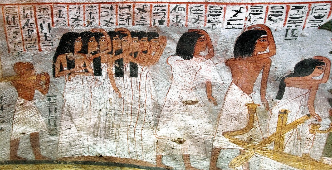 Antiquité égyptienne: procession de pleureuses. Peinture de la tombe de Roy - Egyptian 18th Dynasty