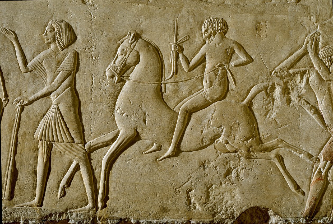 Antiquité égyptienne : relief avec guerrier à cheval. Fin de la 18ème dynastie - Egyptian 18th Dynasty