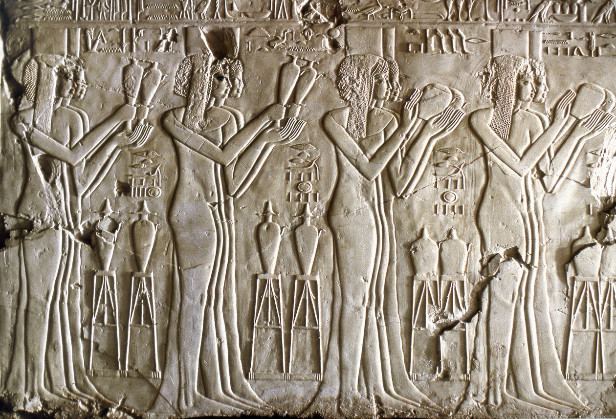 Antiquité égyptienne : jeunes filles faisant des offrandes. Tombe de Kherouef (TT192) (18ème dynastie) - Egyptian 18th Dynasty