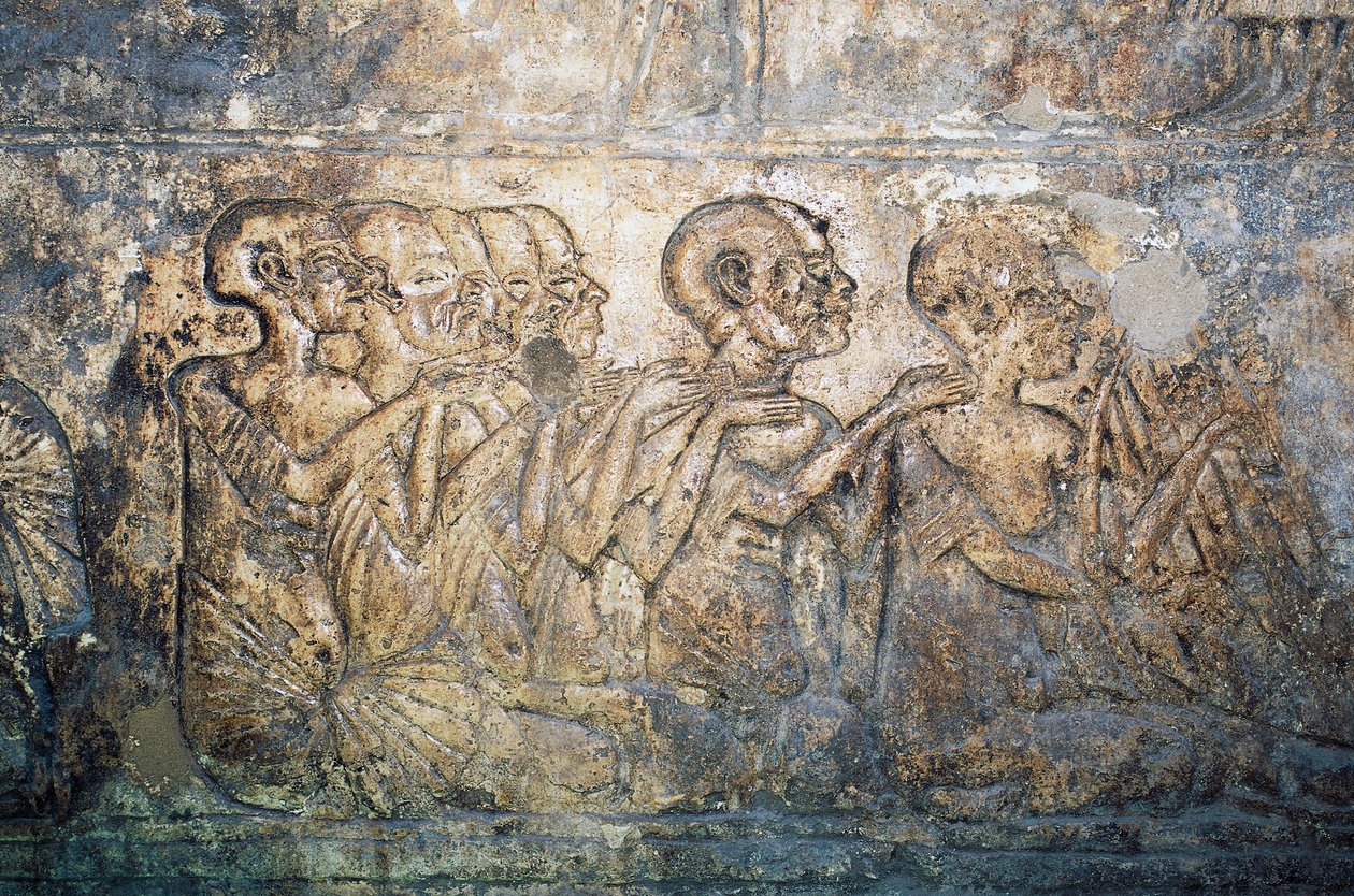 Invités étrangers présentant des cadeaux à la reine Néfertiti, bas-relief de la tombe de Méryrê, Nécropole de Tell el-Amarna, Égypte, civilisation égyptienne, Nouvel Empire, Dynastie XVIII - Egyptian 18th Dynasty