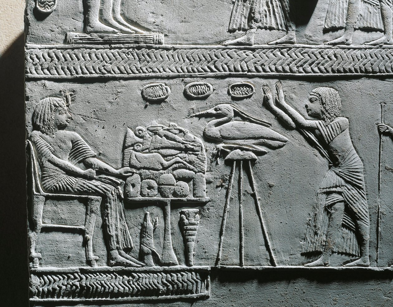 Horemheb mangeant un repas funéraire, relief de la tombe de Horemheb à Saqqara - Egyptian 18th Dynasty